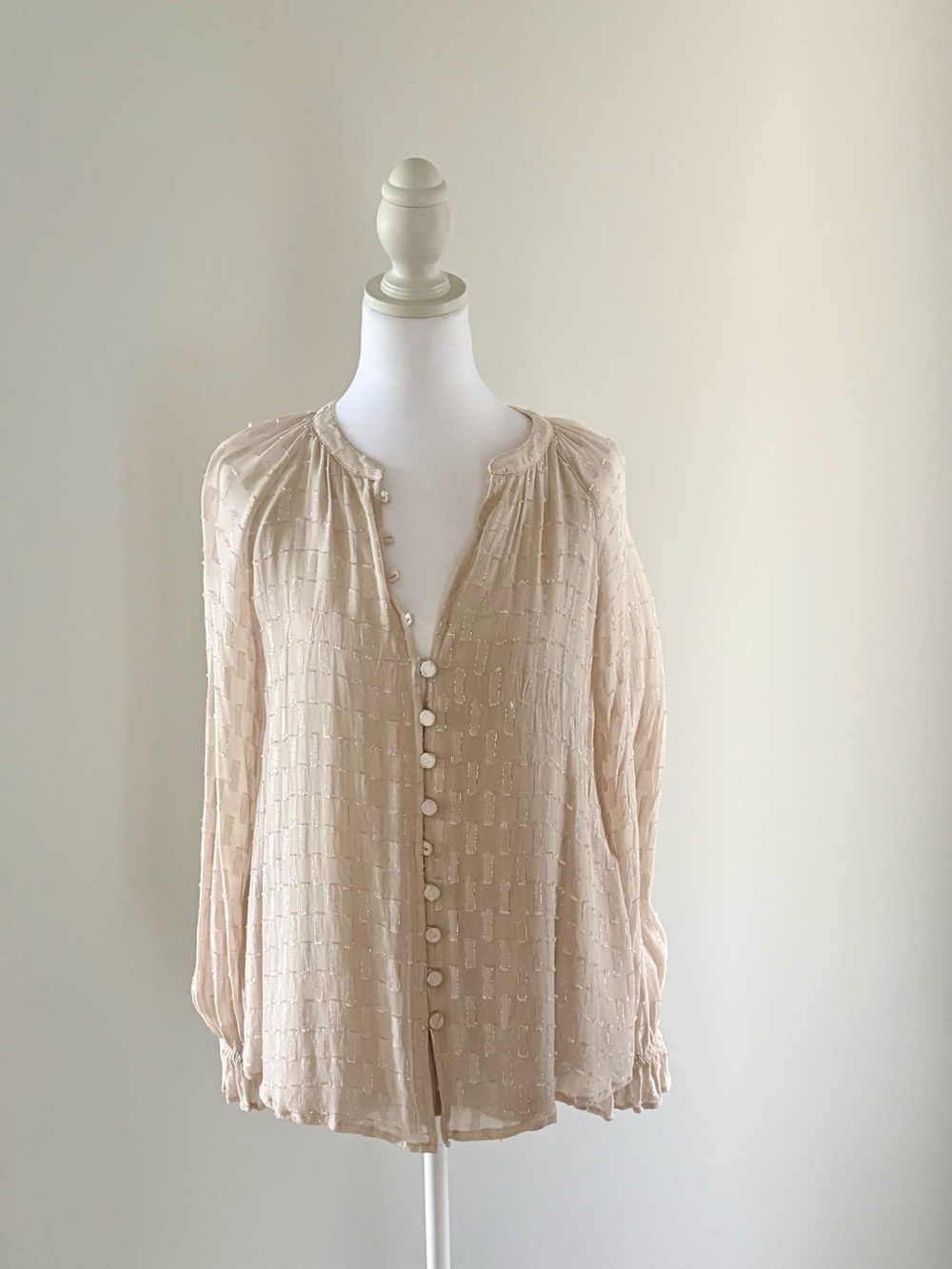 Light Beige Button-Front Women’s Blouse